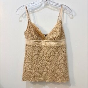 Bebe Y2K Womens Lace Gold Cream Tank Satin Belt Camisole Ajustable Straps Medium